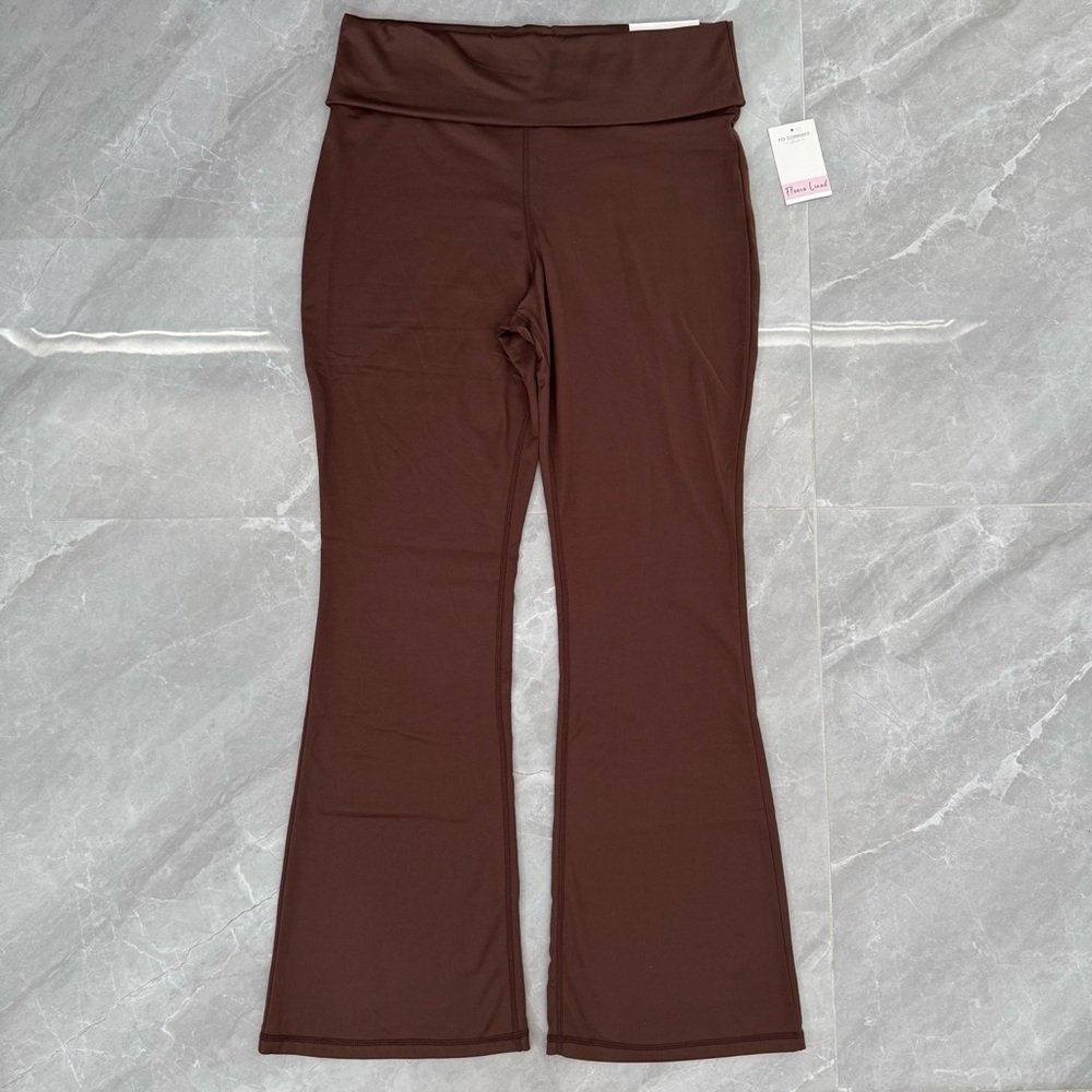 Women’s No Comment Plus Fleece Flare Leggings Foldover Waistband Brown Size 1X
